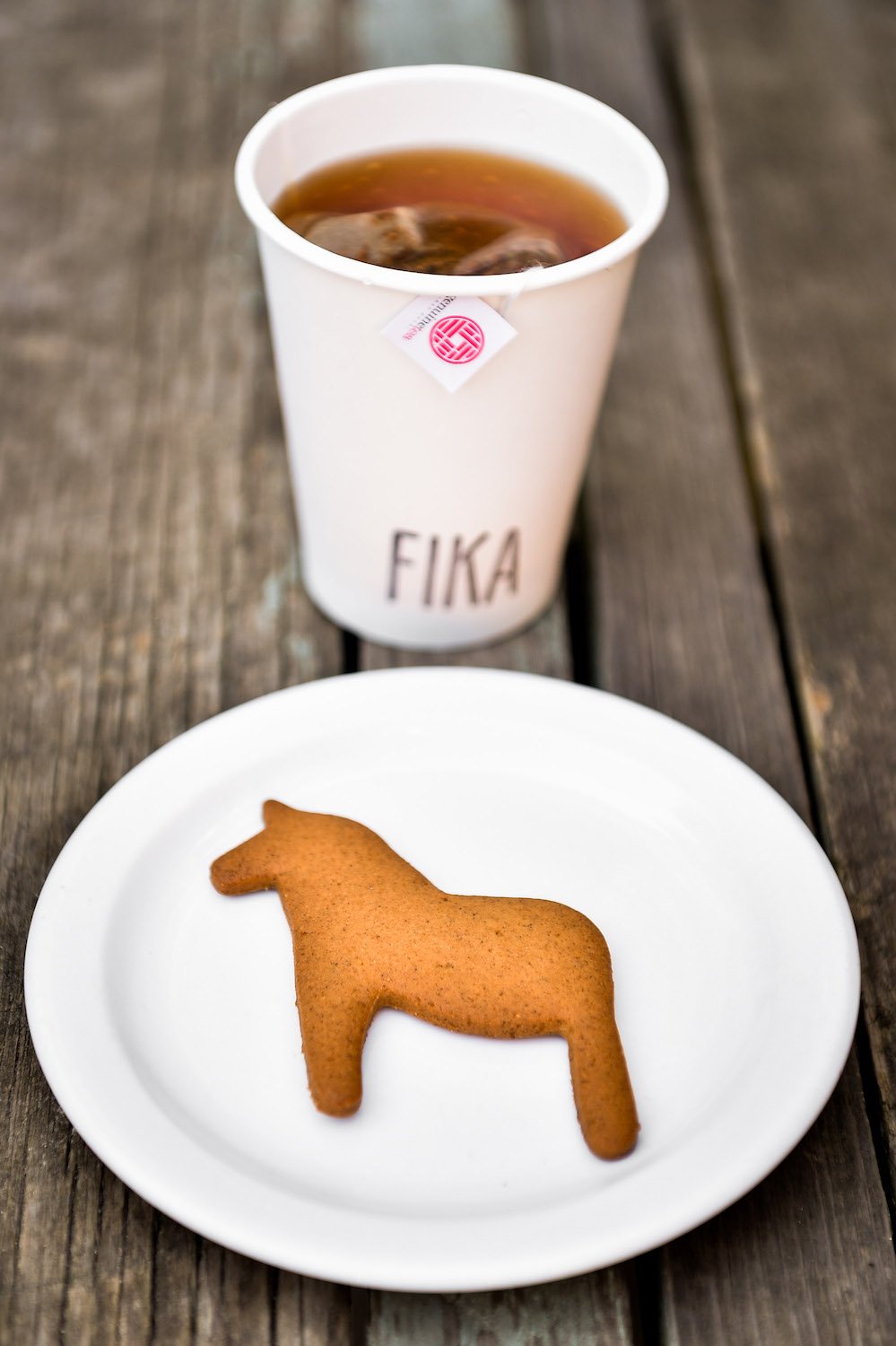 A cookie and tea drink from FIKA Café in in Toronto, Canada