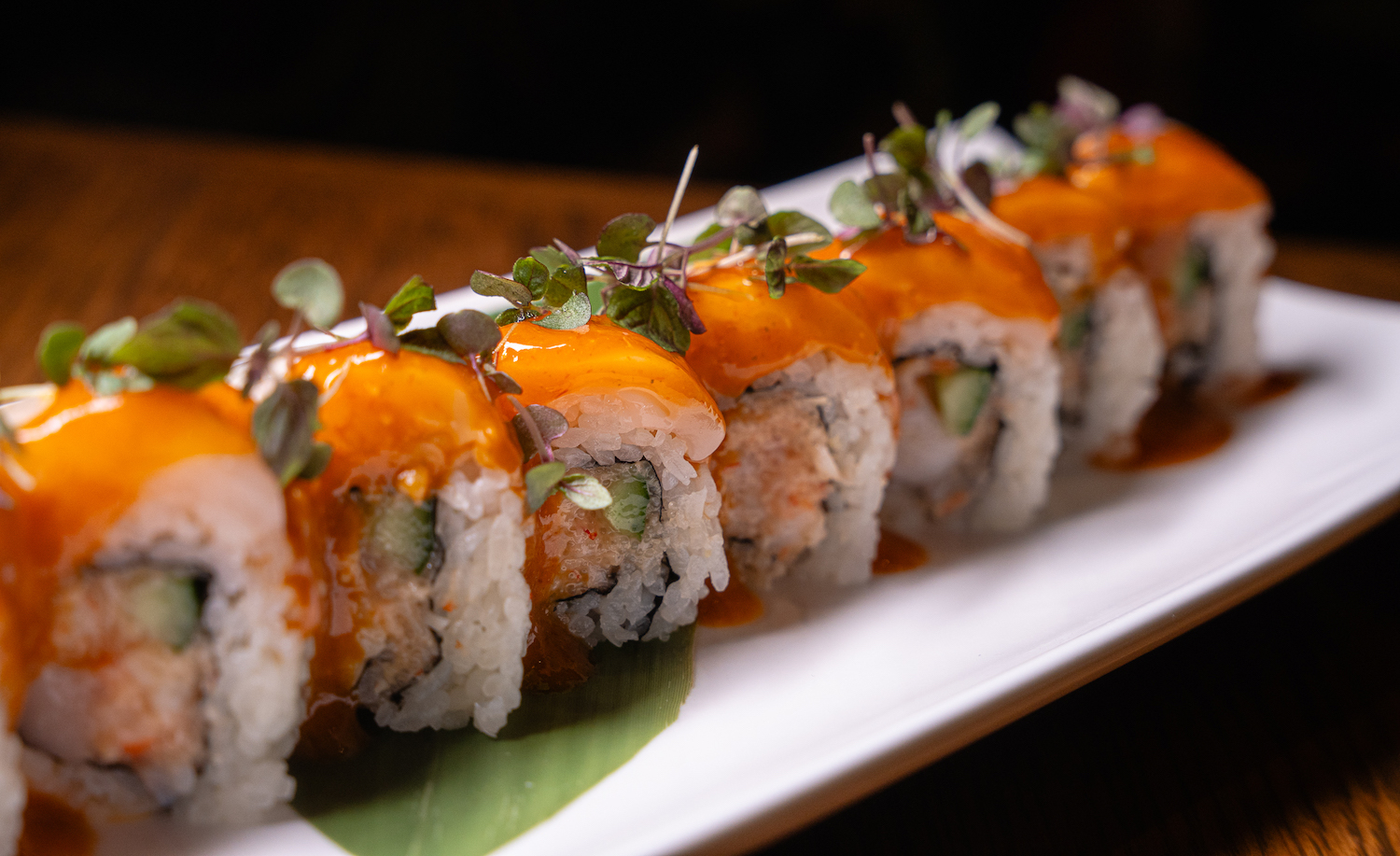 A salmon sushi roll from new San Diego asian restaurant AKA in the Gaslamp Quarter downtown