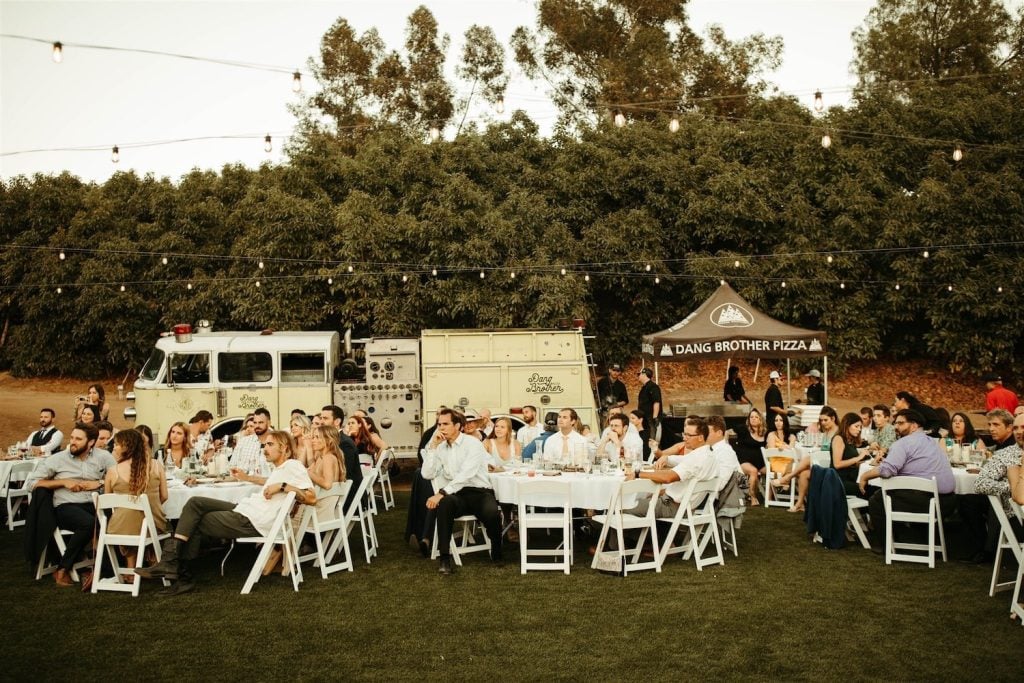 San Diego veteran-owned food truck Dang Brother Pizza catering at a wedding at Rancho Guejito