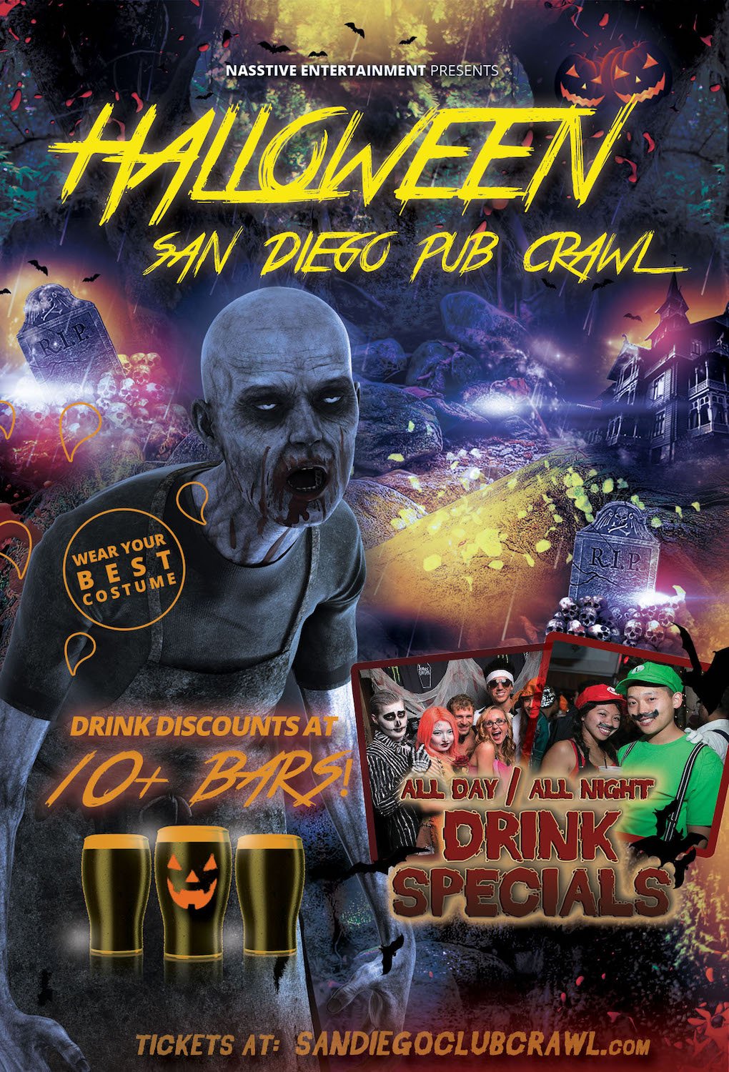 Halloween events in San Diego 2024 featuring San Diego Halloween Pub Crawl in the Gaslamp Quarter