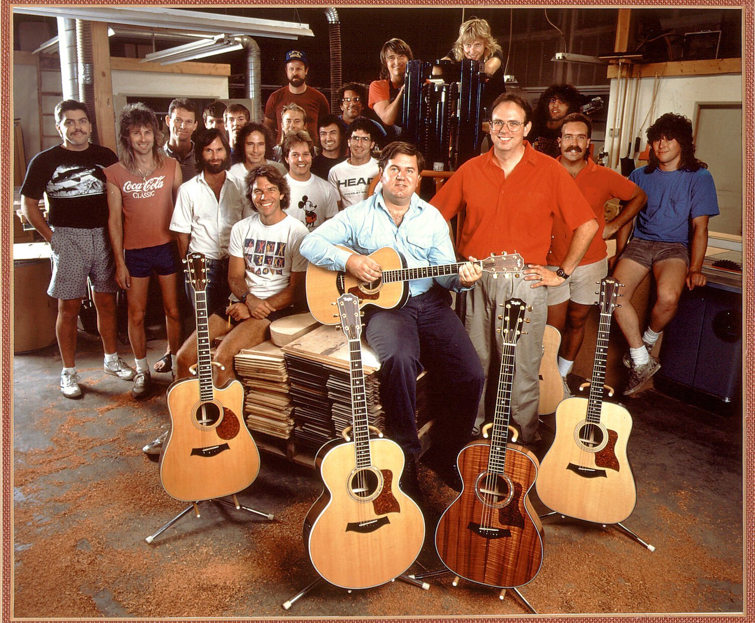 Historical photo of the founders of San Diego guitar company Taylor Guitars who celebrated their 50th anniversary in 2024