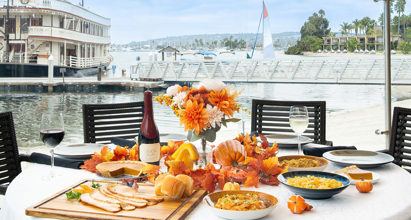 Thanksgiving buffet in San Diego 2024 featuring Dockside 1953 at The Bahia Resort Hotel in Mission Bay