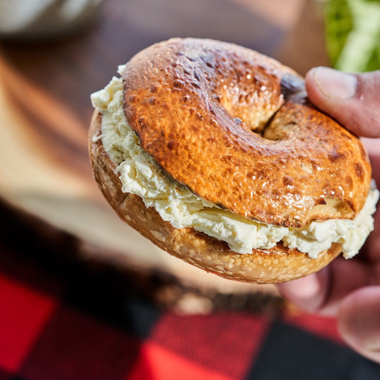 Rosemary olive oil bagel from Bruegger's Bagels in San Diego