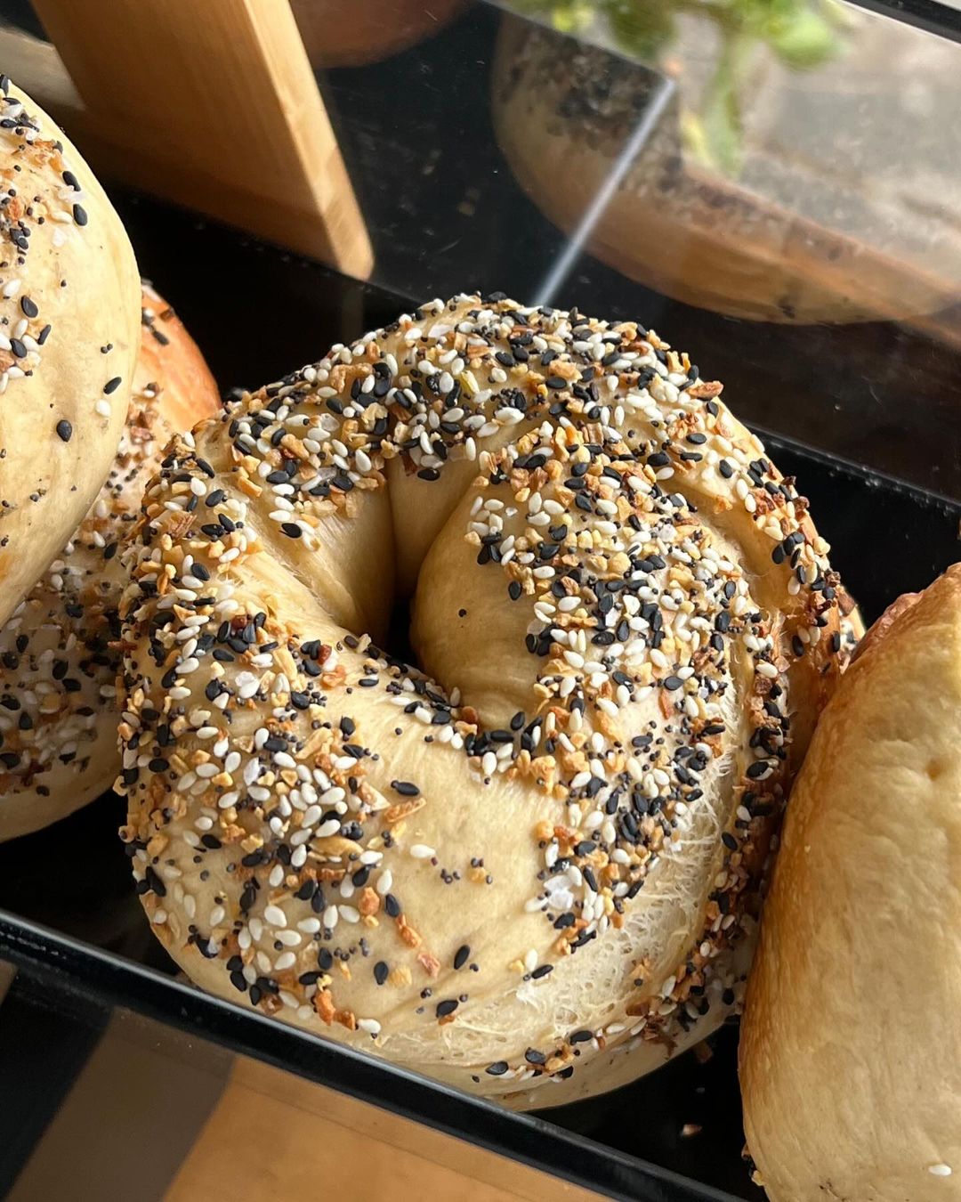 Everything bagel from Desperad Bagels pop-up vendor in Ocean Beach, San Diego