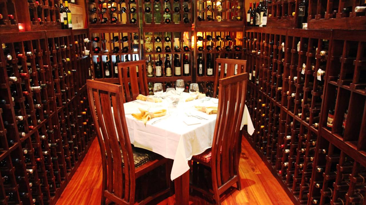 Interior of San DIego restaurant Solare Ristorante featuring an extensive wine list and selection of tequila and mezcal