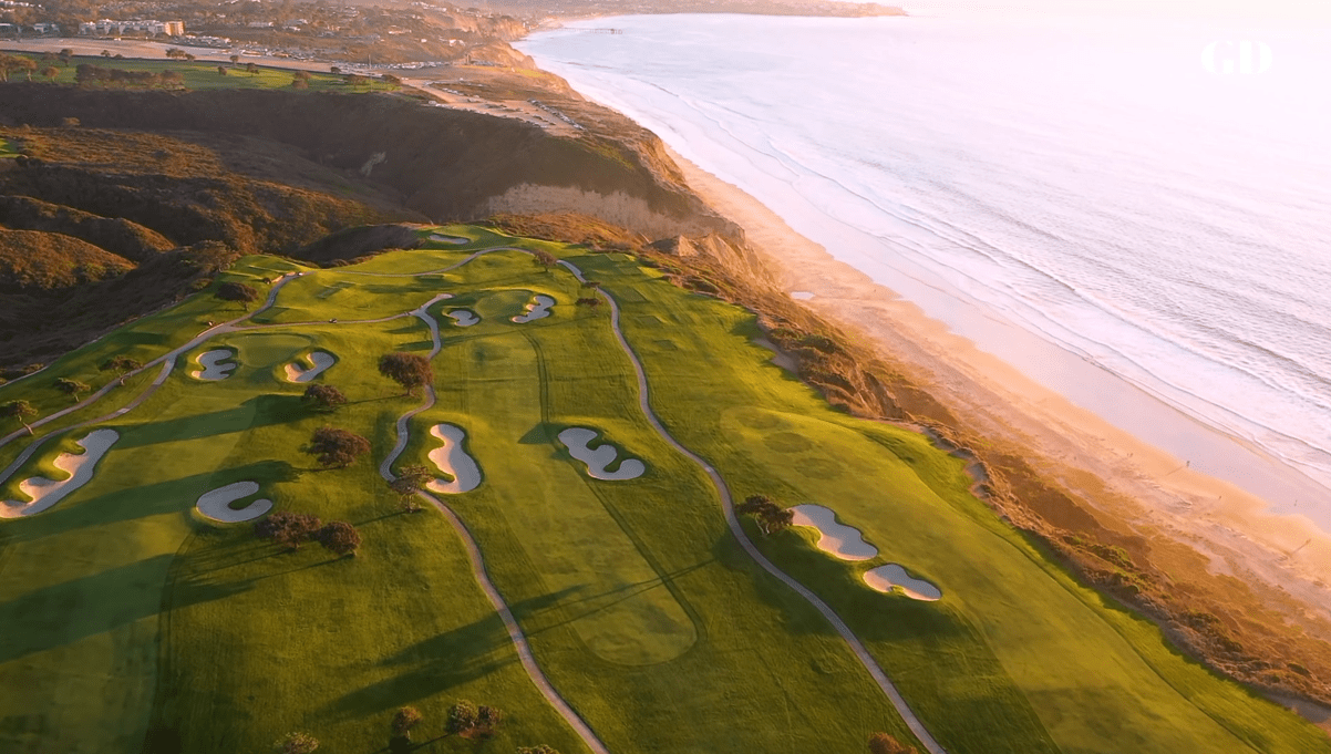 San Diego's best golf courses featuring aerial view of Torrey Pines Golf Course in La Jolla