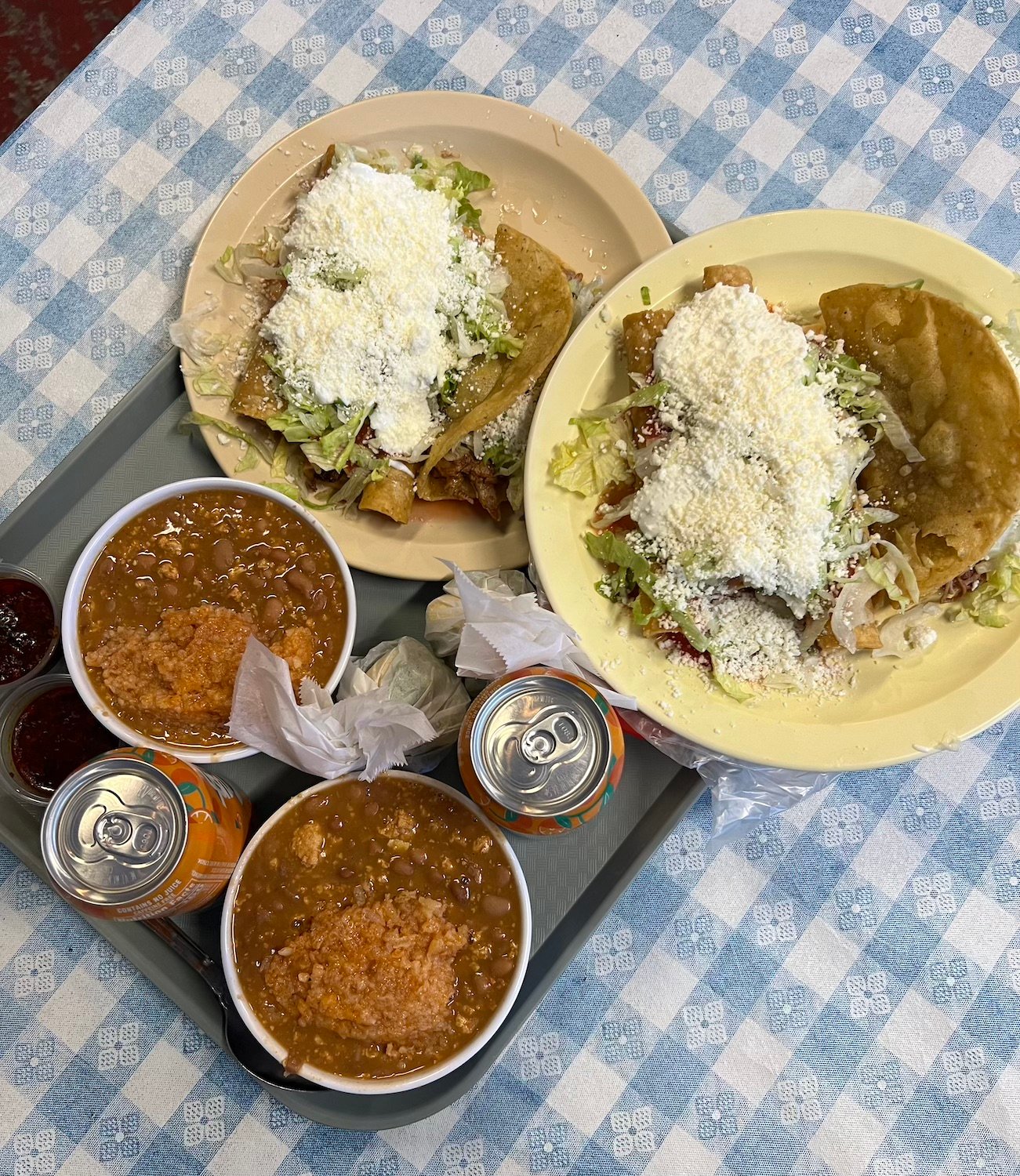 Rolled tacos and beans from Las Cuatro Milpas in Barrio Logan