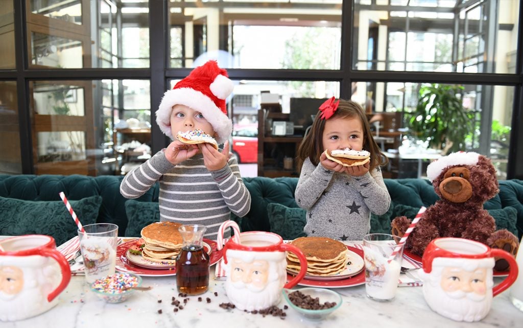 San Diego restaurant Provisional Kitchen hosting a Christmas special three-course-dinner featuring kids eating pancakes