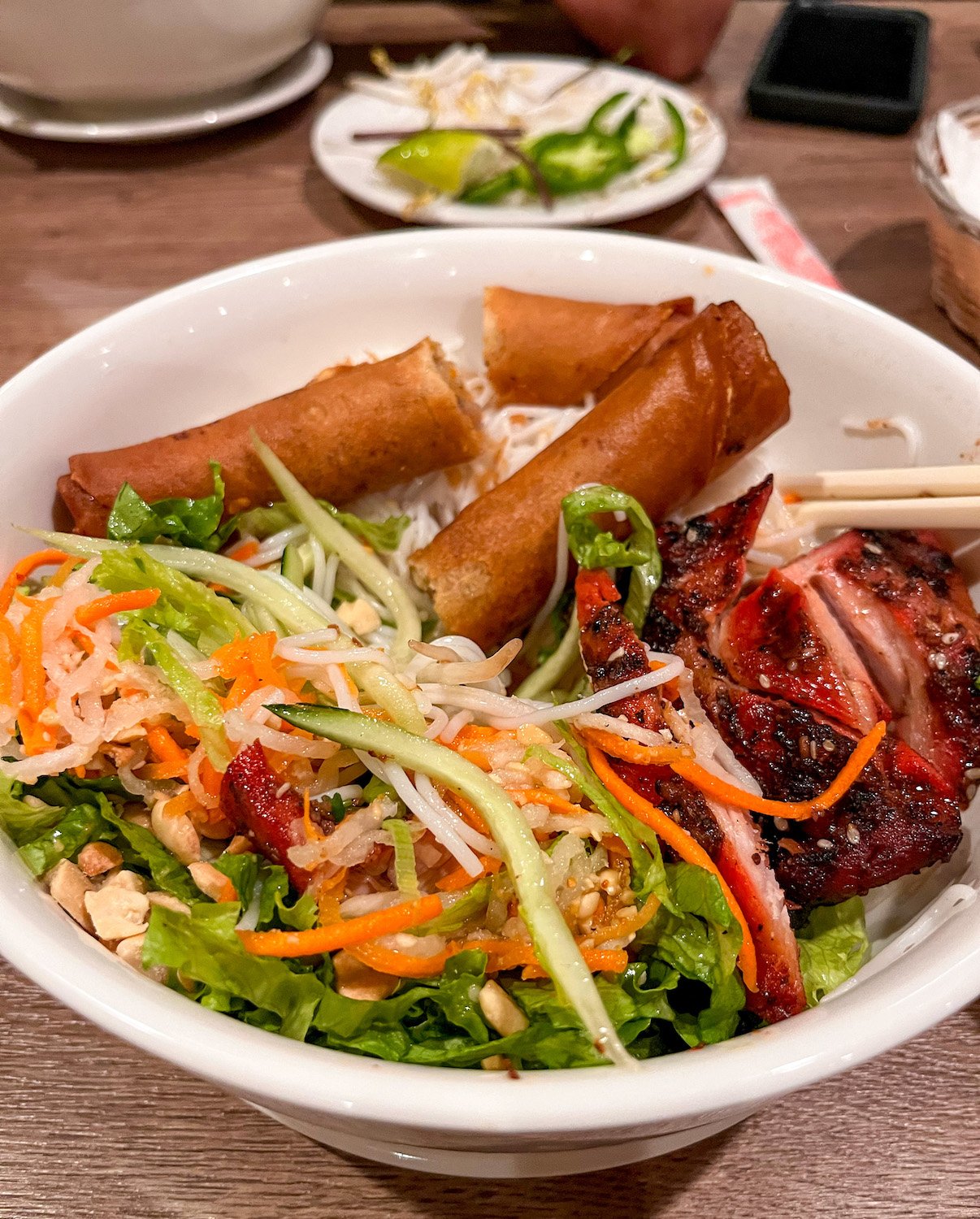 Egg Rolls & Grilled Chicken Vermicelli Noodles from San Diego restaurant Pho Duyên Mai in Kearny Mesa