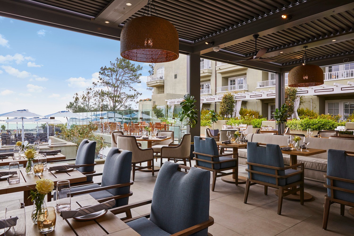 Outdoor patio at San Diego restaurant Adelaide at L’Auberge Del Mar offering a Valentine's Day dinner in 2025