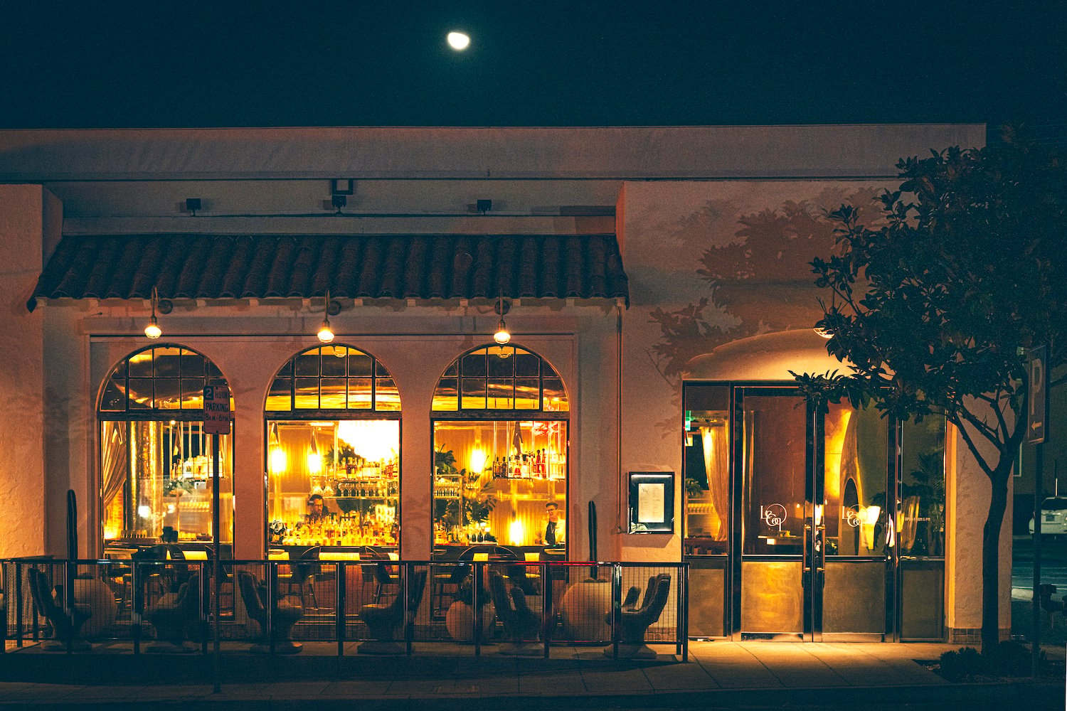 Exterior of San Diego French restaurant Le Coq in La Jolla