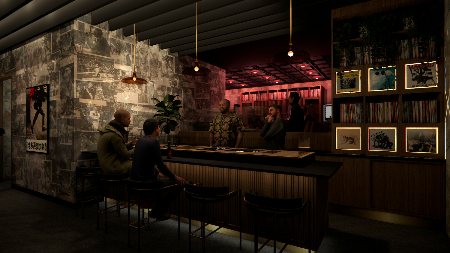 Interior rendering of new listening bar in Little Italy, San Diego called Kiku Room