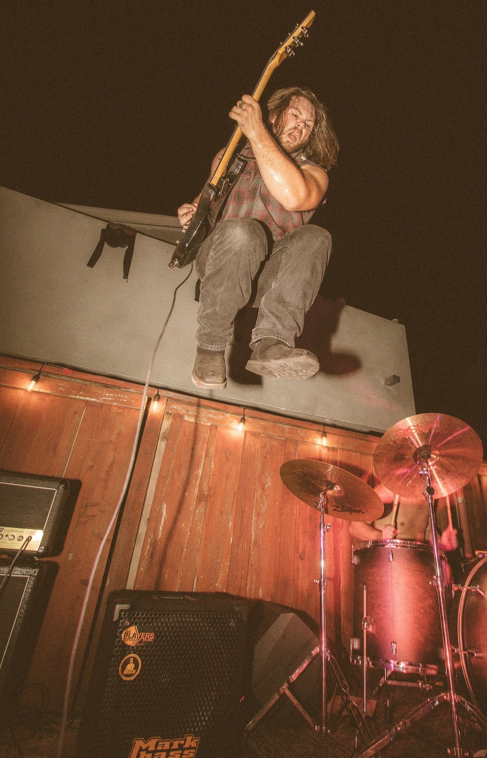 Guitarist of San Diego Psychedelic Rock band Silver Bullet, John Kelly at a backyard concert 