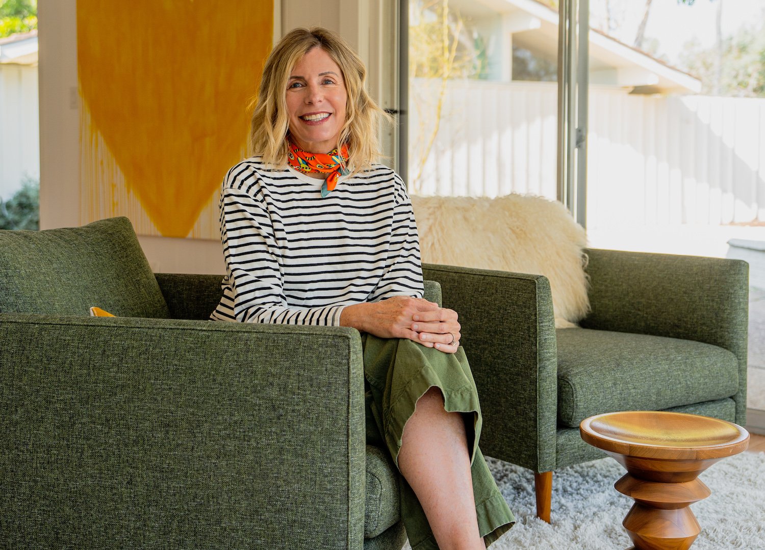 San Diego designer Raili Clasen' in her Rancho Santa Fe home and known for her work at Kelly Slater's Surf Ranch 