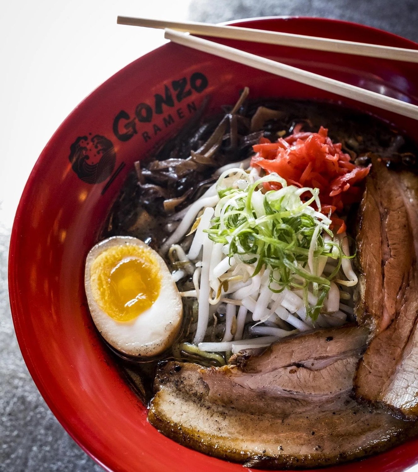 Gonzo! Red ramen bowl from Carlsbad restaurant Gonzo!