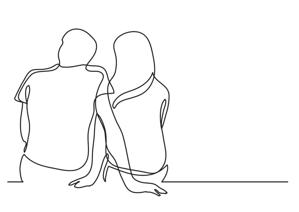 Illustration of a couple on a date in line art