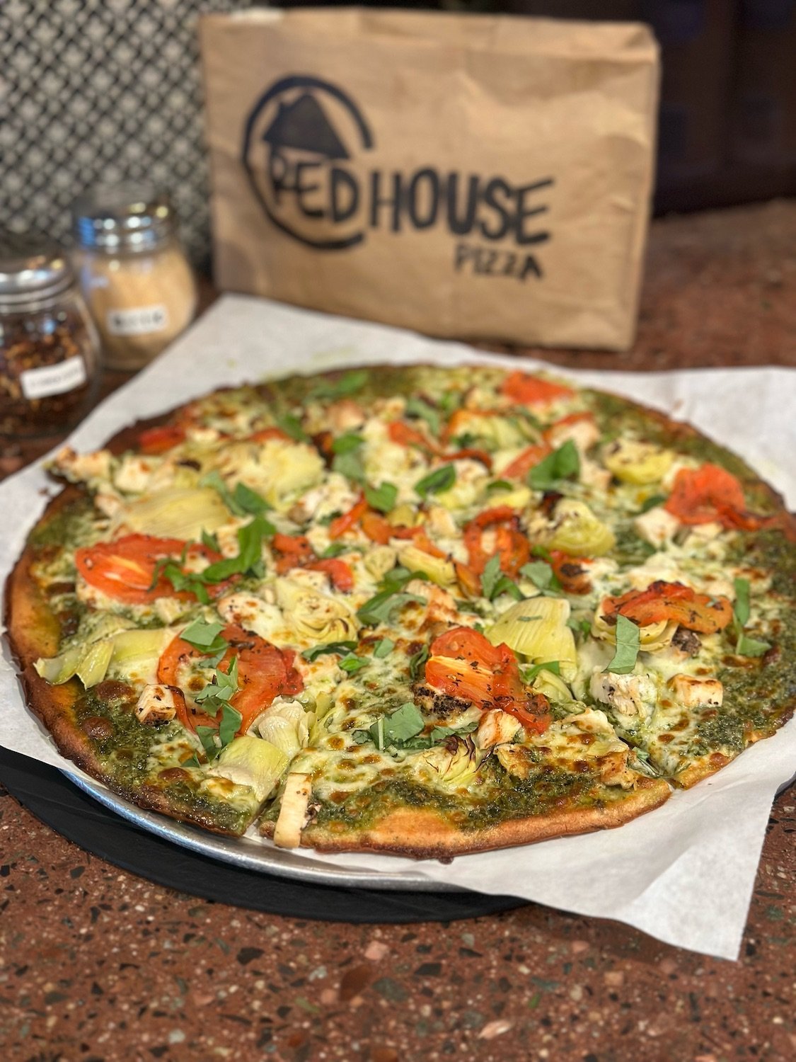 Washington Pizza veggie pizza from San Diego restaurant Red House Pizza