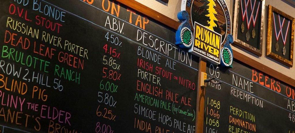 Russian River Brewing Company tap list as part of their annual tap takecover in San Diego