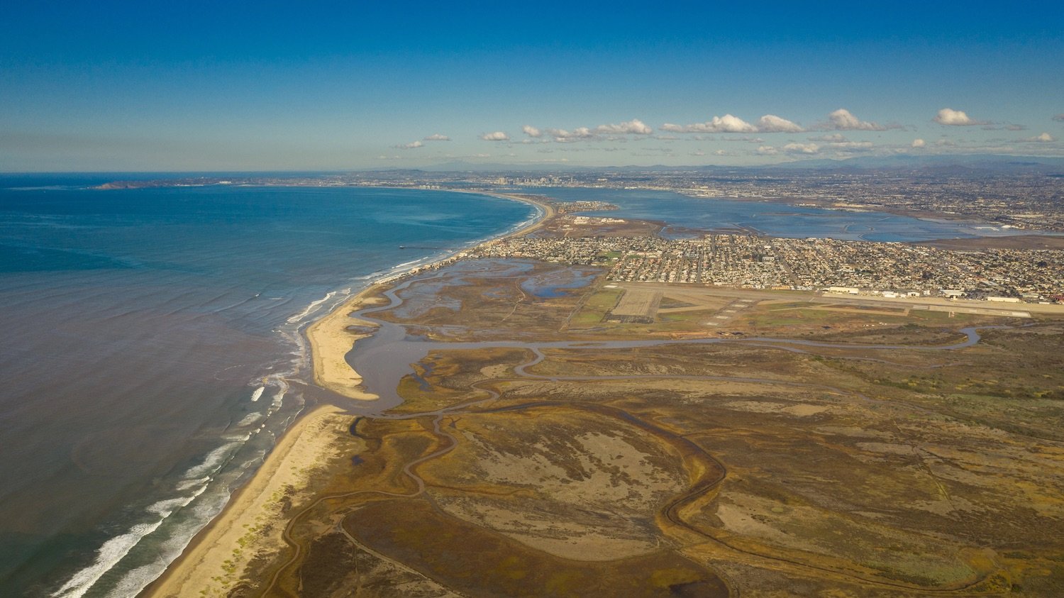 Aerial view of Imperial Beach and the Tijuana Sloughs known as America's most polluted beach according to the Surfrider Foundation