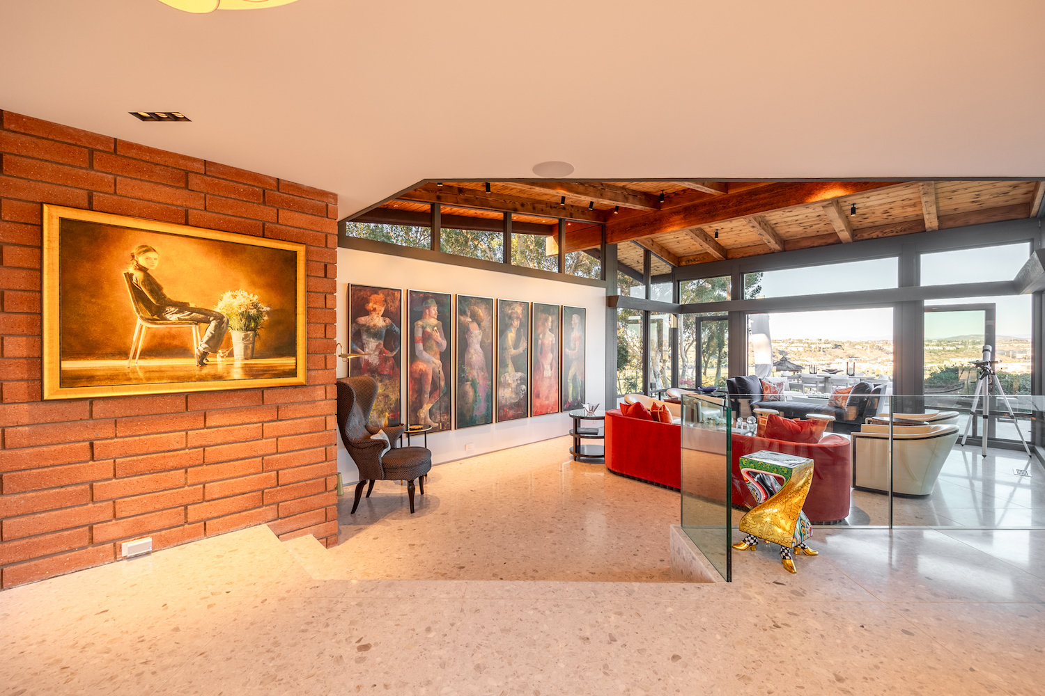 Exterior of midcentury craftsman home in Mission Hills, San Diego renovated by architects Taal Safdie and Ricardo Rabines featuring an art piece An Explanation of Love by Dorina Mocan 