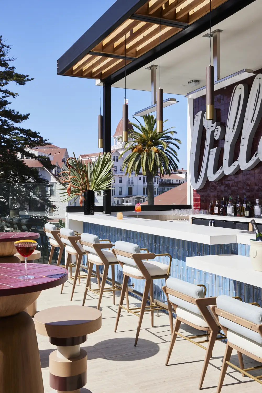 Interior of San Diego rooftop bar and restaurant Dive at The Bower hotel in Coronado