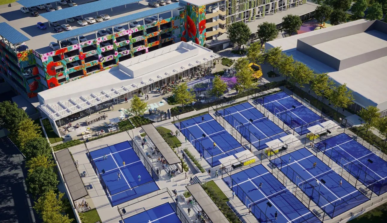 Rendering of the new padel courts center opening in Sorrento Valley called Padeln9ne