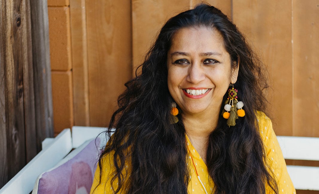 San Diego author and writer Madhushree Ghosh behind the KhabaarCo Conversations with Changemakers series 