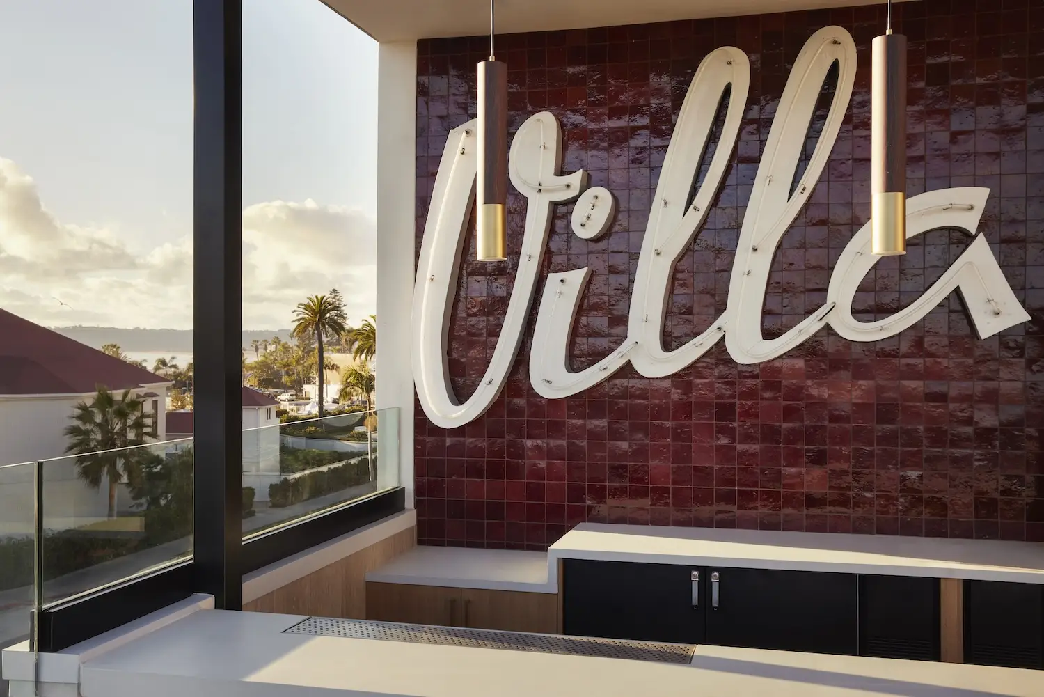 Interior of San Diego rooftop bar and restaurant Dive at The Bower hotel in Coronado