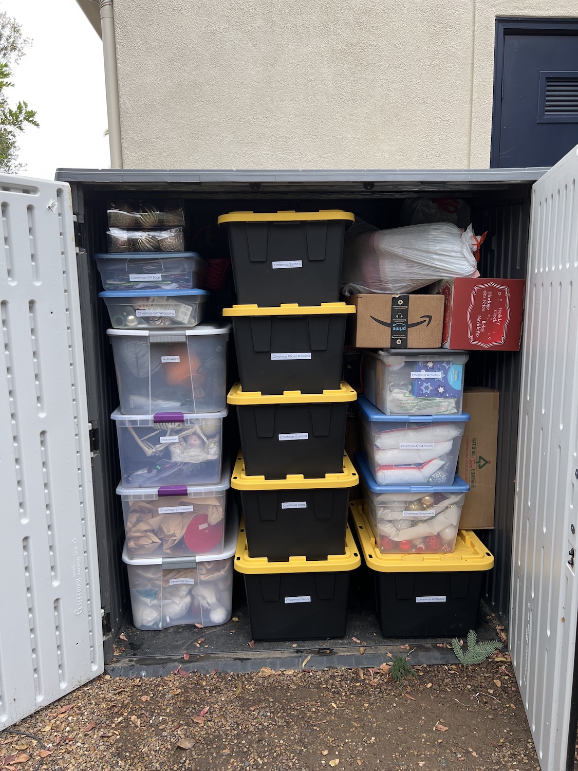 After picture of organized Christmas decorations in storage