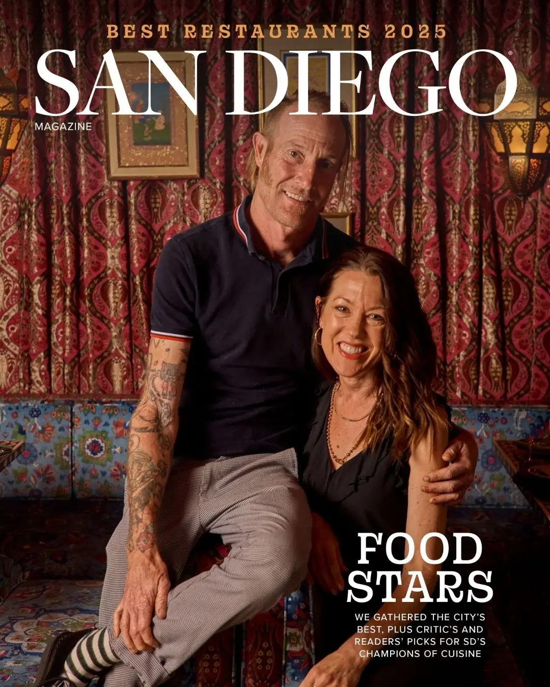 San Diego Magazine's 2025 Best Restaurants Edition cover shoot featuring Davin & Jessica Waite of Wrench & Rodent Seabasstropub/The Plot