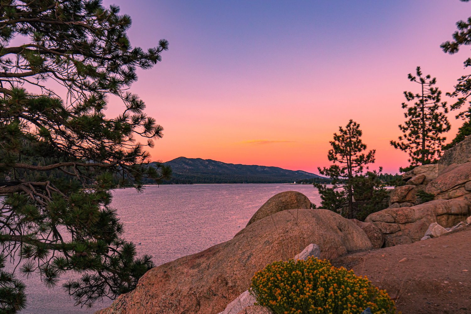 Castle Rock Trail on Big Bear Lake at sunset 