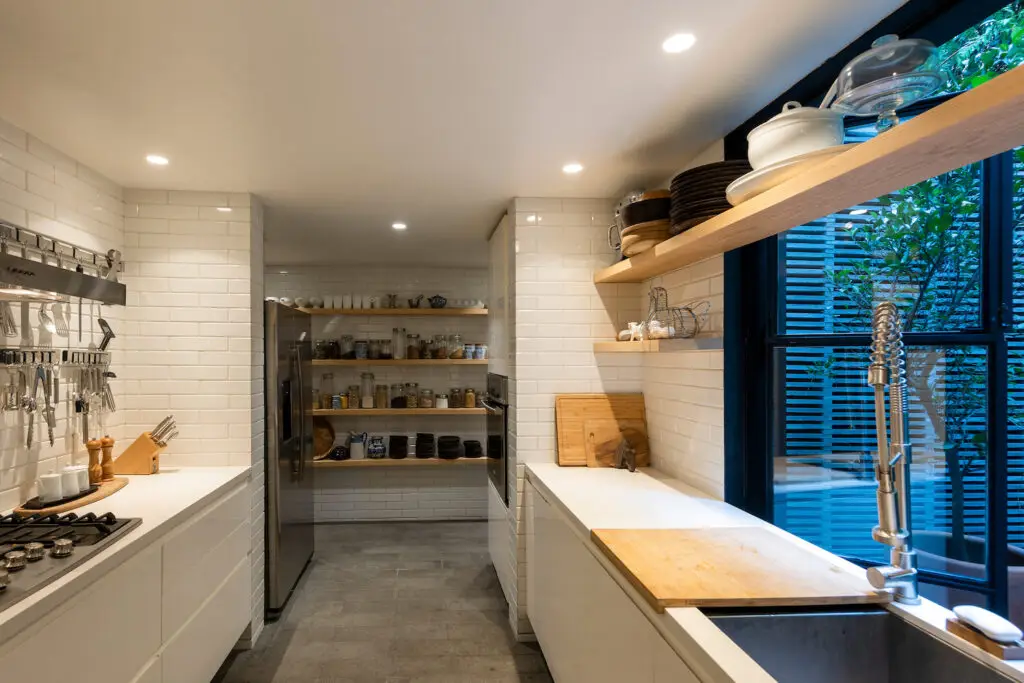 Kitchen in Mexico City modern architect home in San Ángel owned by Rosa Agraz and Alejandro Solís