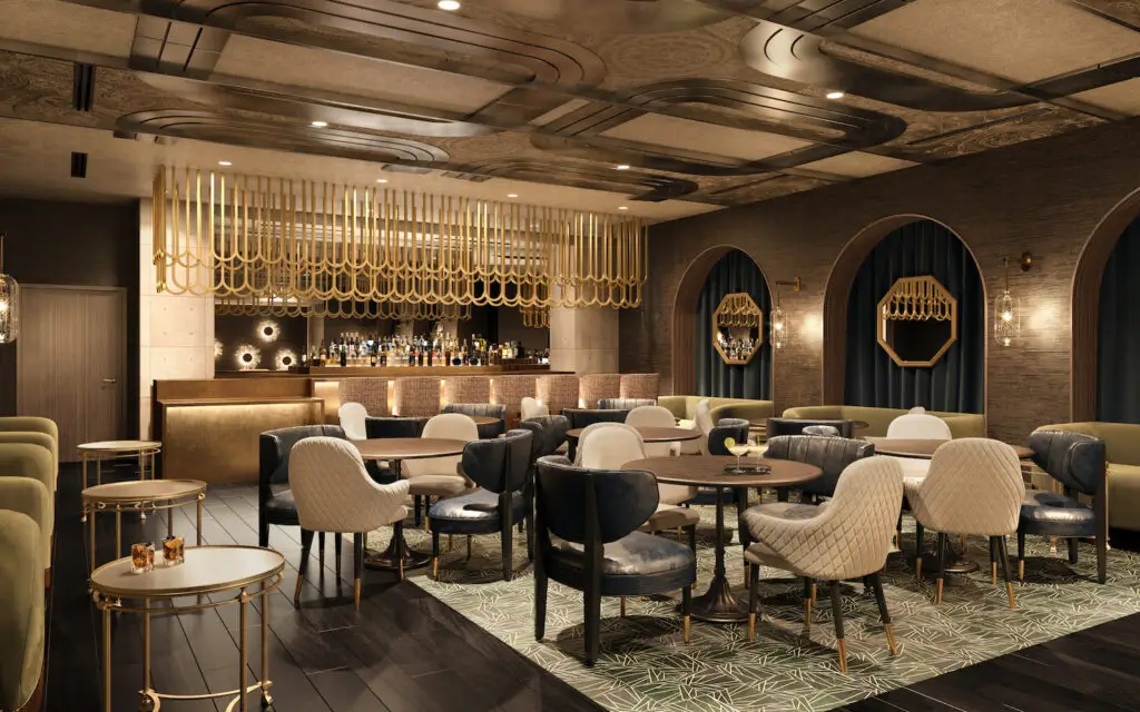 Interior rendering of San Diego hotel the Gaylord Pacific Resort & Convention Center in Chula Vista featuring Cask and Crown bar