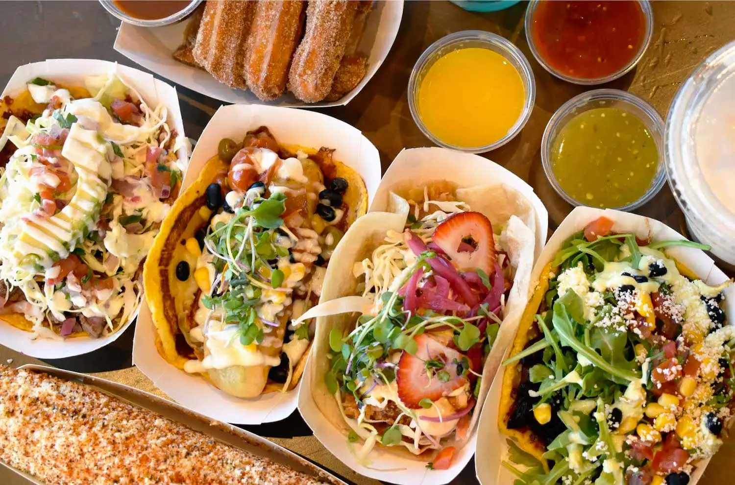 Food from San Diego taco shop City Tacos whose owner, Gerry Torres, is opening Fonda del Barrio in Barrio Logan