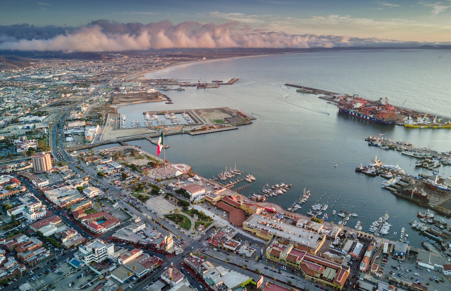 Aerial view of the city of Ensenada in Baja California, Mexico