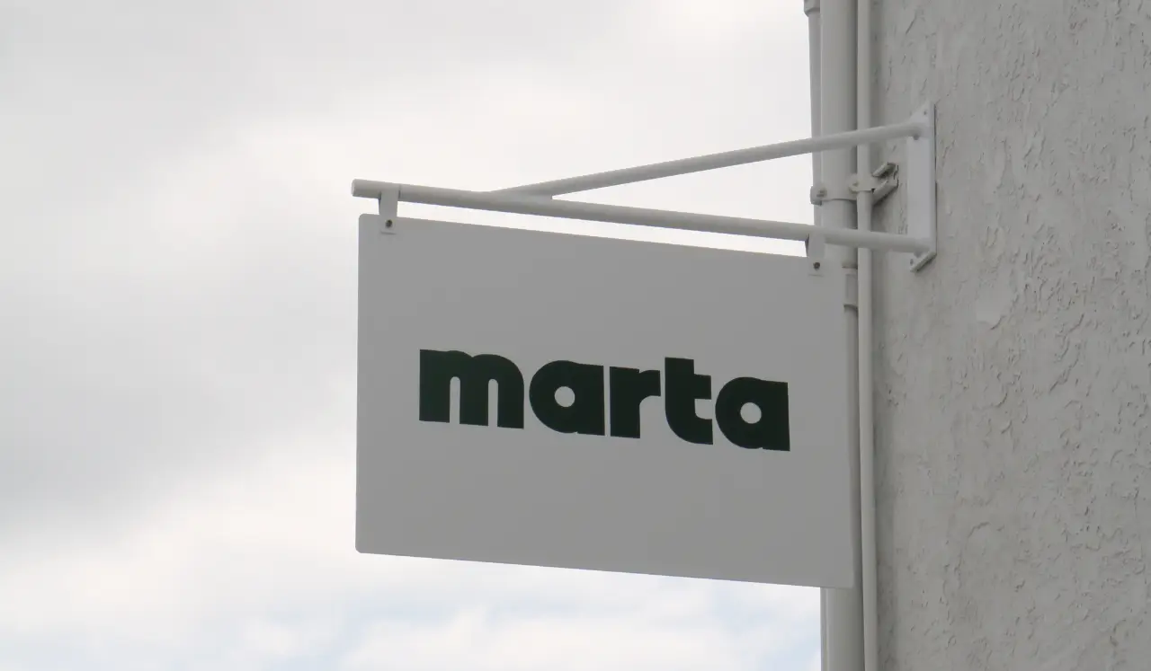 Exterior sign at new San Diego cafe and coffee shop Marta in University Heights replacing Twiggs