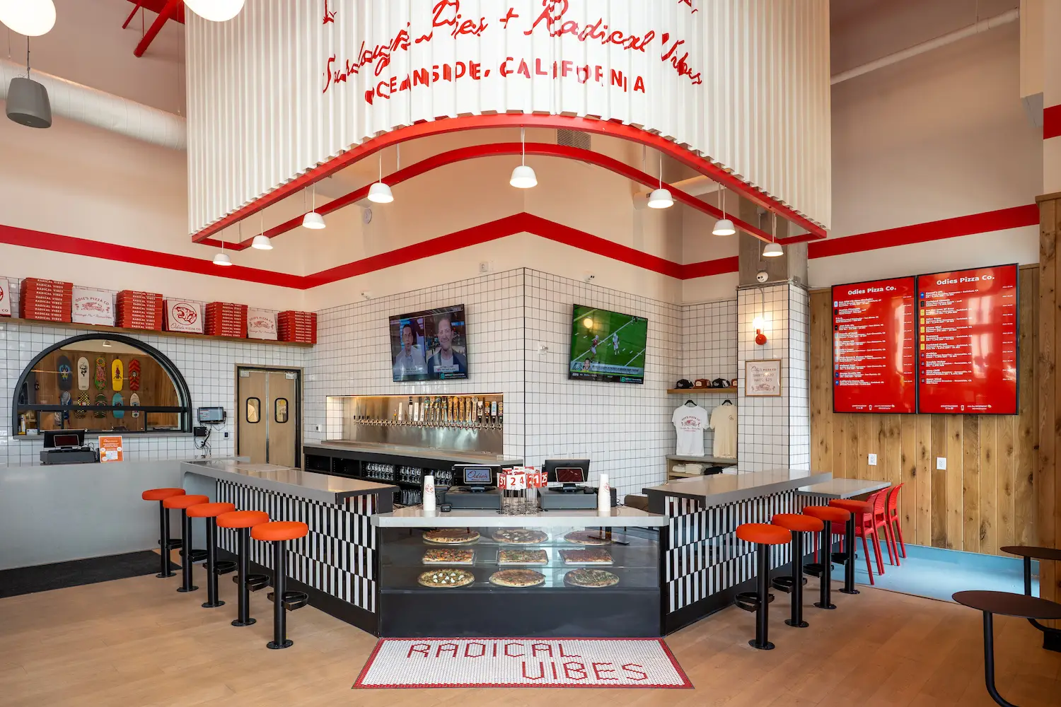 Interior of new San Diego pizza restaurant Odie's Pizza in Oceanside