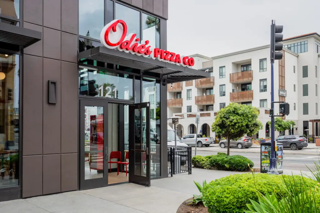 Exterior of new San Diego pizza restaurant Odie's Pizza in Oceanside