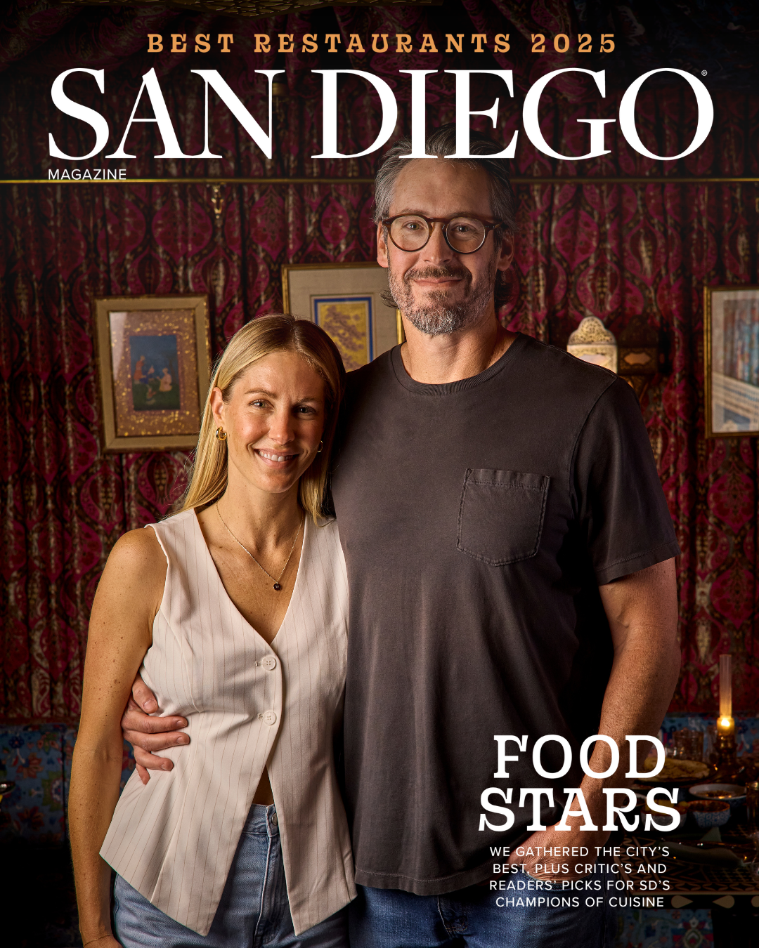 San Diego Magazine's 2025 Best Restaurants Edition cover shoot featuring Billy & Suzanna Beltz – Oddish Wine