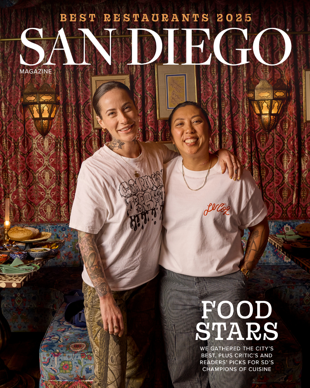 San Diego Magazine's 2025 Best Restaurants Edition cover shoot featuring (L to R): Sienna Walters – Companion Bread & Tara Monsod – Animae/Le Coq