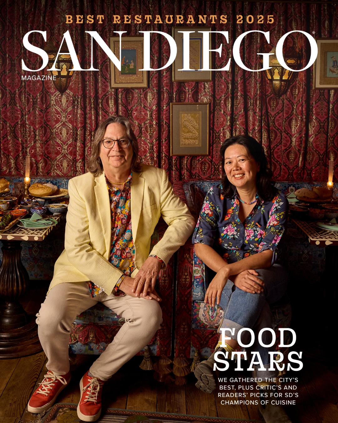 San Diego Magazine's 2025 Best Restaurants Edition cover shoot featuring (L-R): Randy Smerik – Solare Ristorante & Anchi Mei – MAKE Projects
