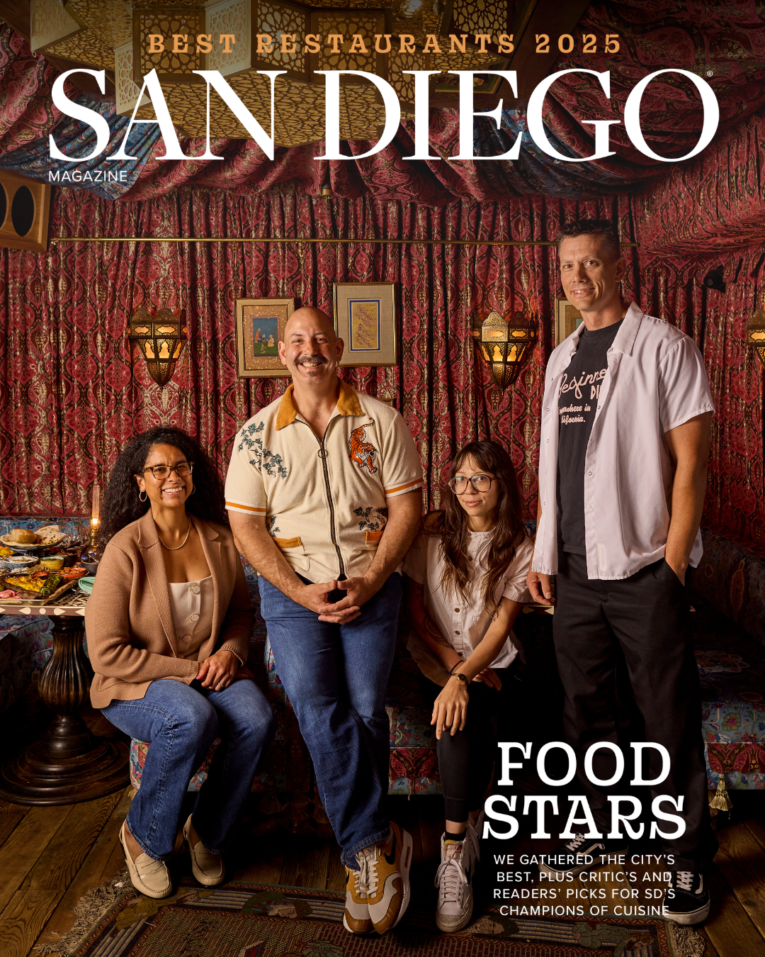 San Diego Magazine's 2025 Best Restaurants Edition cover shoot featuring (L-R): Alicia Perry – CH Projects, Anthony Schmidt – CH Projects, Charleen Sandoval – Born and Raised, and Ted Smith – Starlite