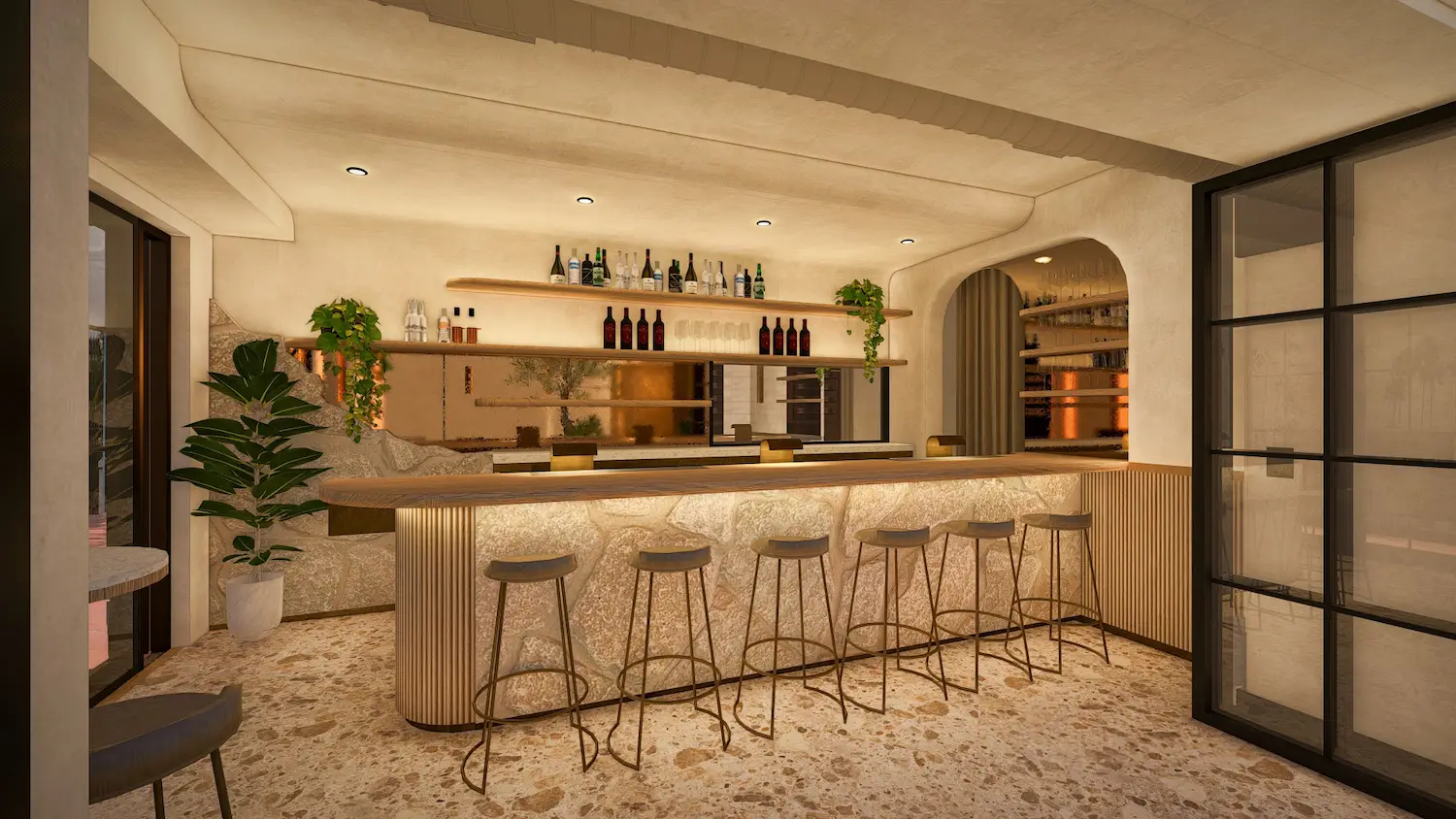 Interior rendering of New San Diego restaurant Lucien in La Jolla from chef Elijah Arizmendi