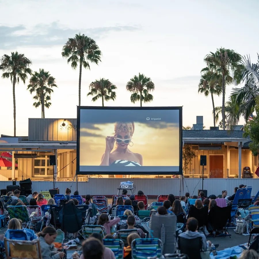 San Diego outdoor movie theater event this Summer 2025 featuring Flicks at the Fountain in Carlsbad Village