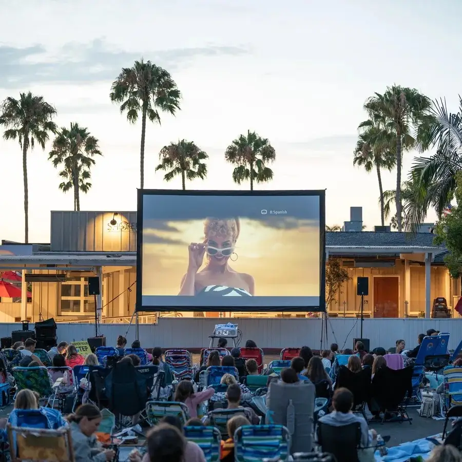 San Diego outdoor movie theater event this Summer 2025 featuring Flicks at the Fountain in Carlsbad Village