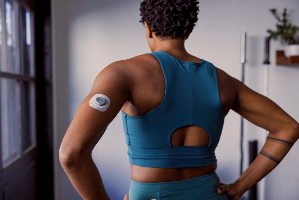 A continuous glucose monitor from San Diego company Dexcom featuring their new product Stelo