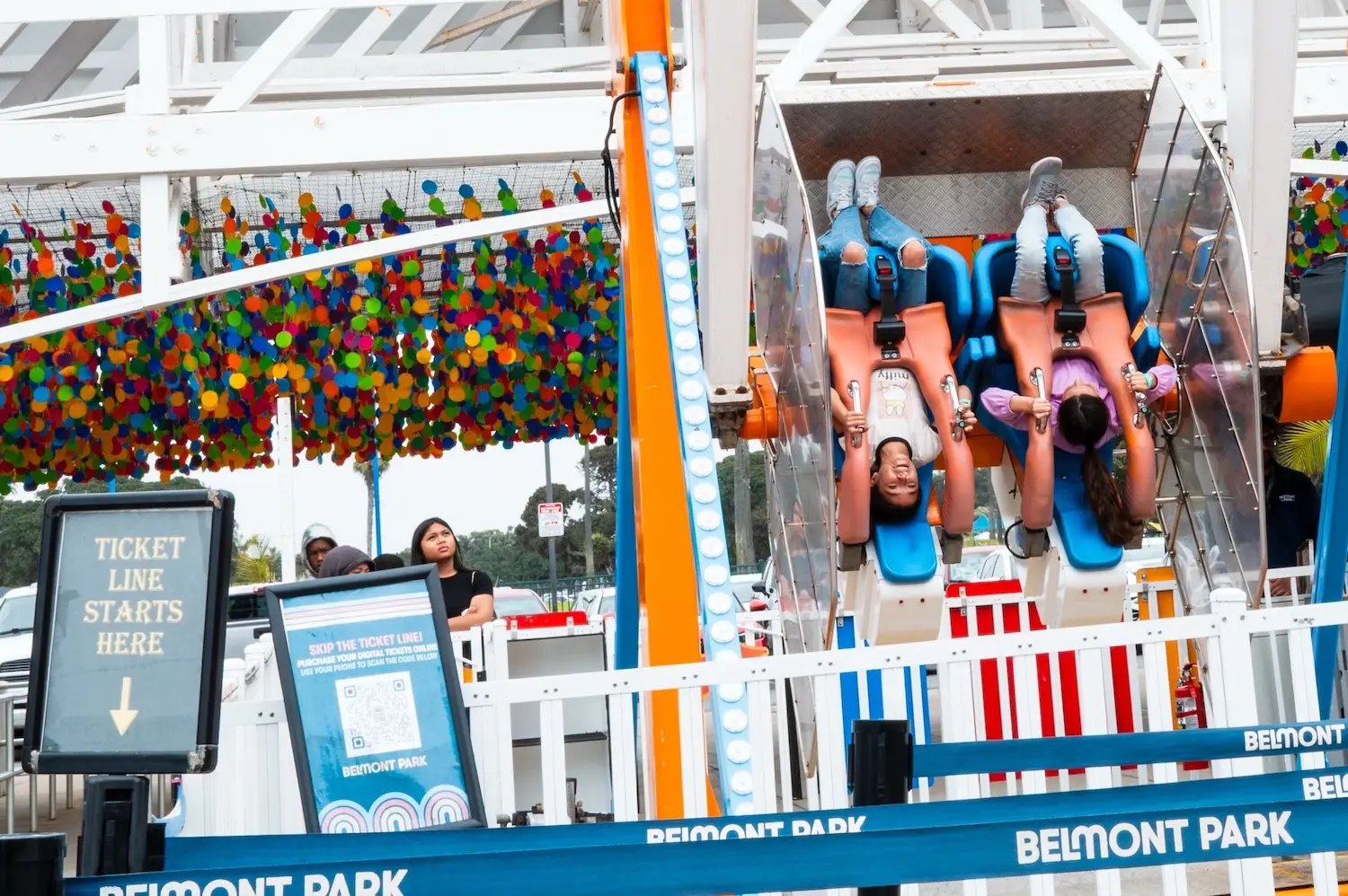 Roller coaster ride at San Diego's Belmont Park featuring a variety of thrill rides and roller coasters