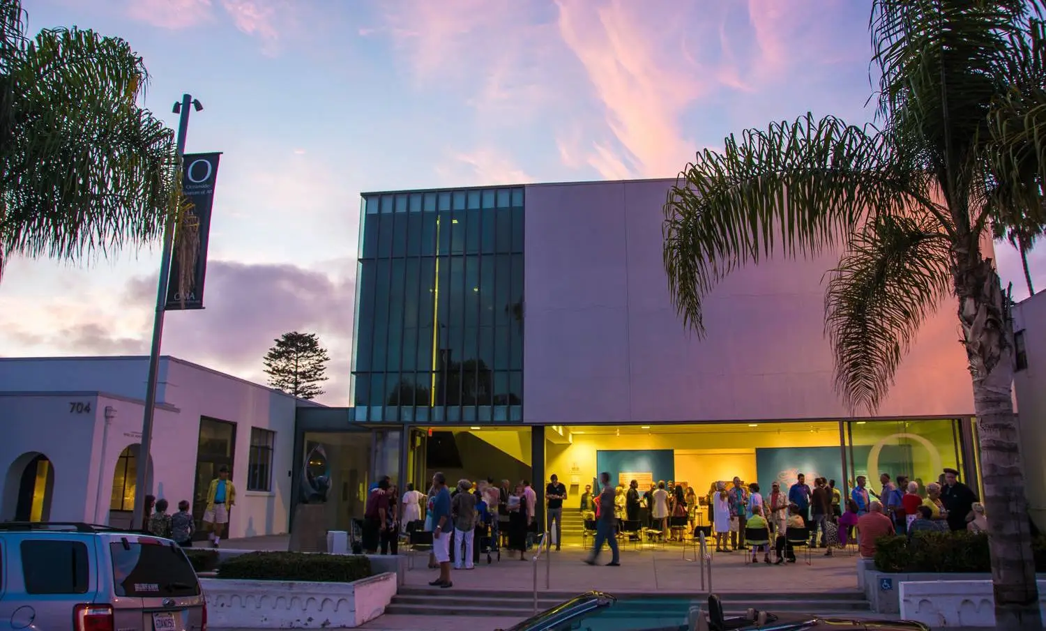 Fun things to do in San Diego this weekend June 4-8, 2025 featuring the Oceanside Museum of Art at sunset featuring the Street Level x Art Walk event