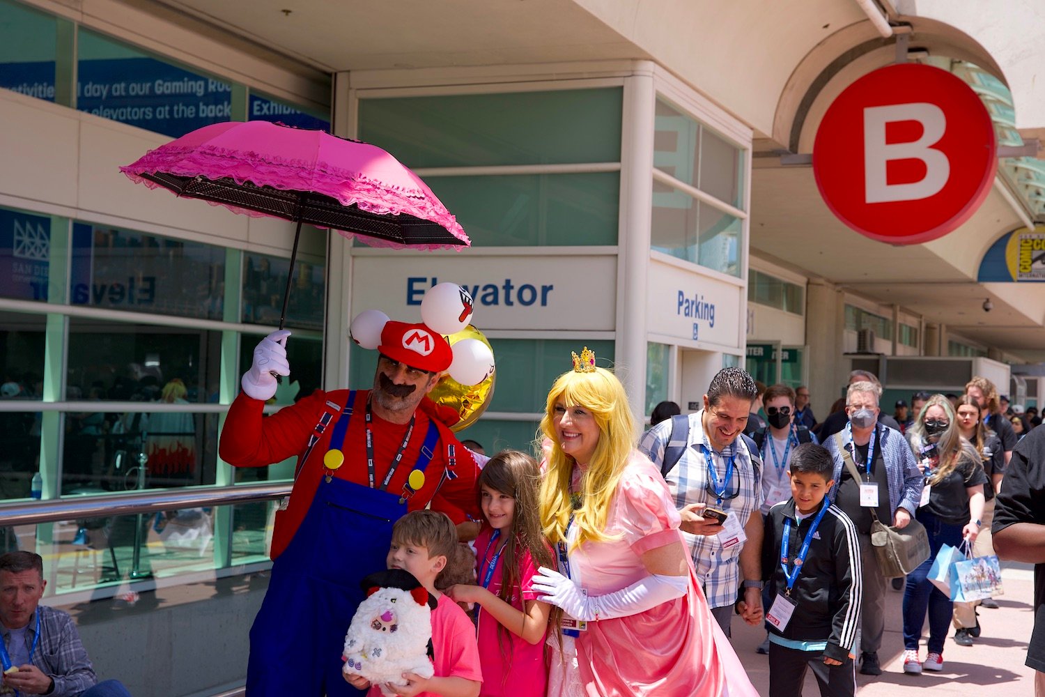 2025 San Diego Comic-Con cosplay dressed as Mario and Peach