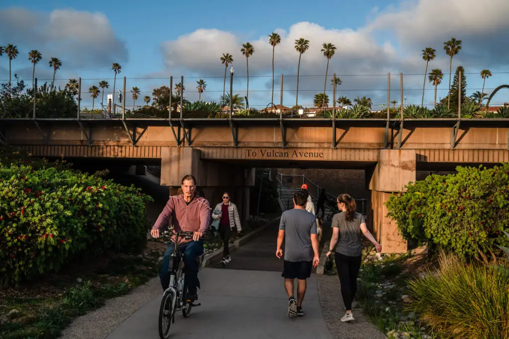 People on the Swami's Pedestrian under-passageway route in Encinitas, San Diego